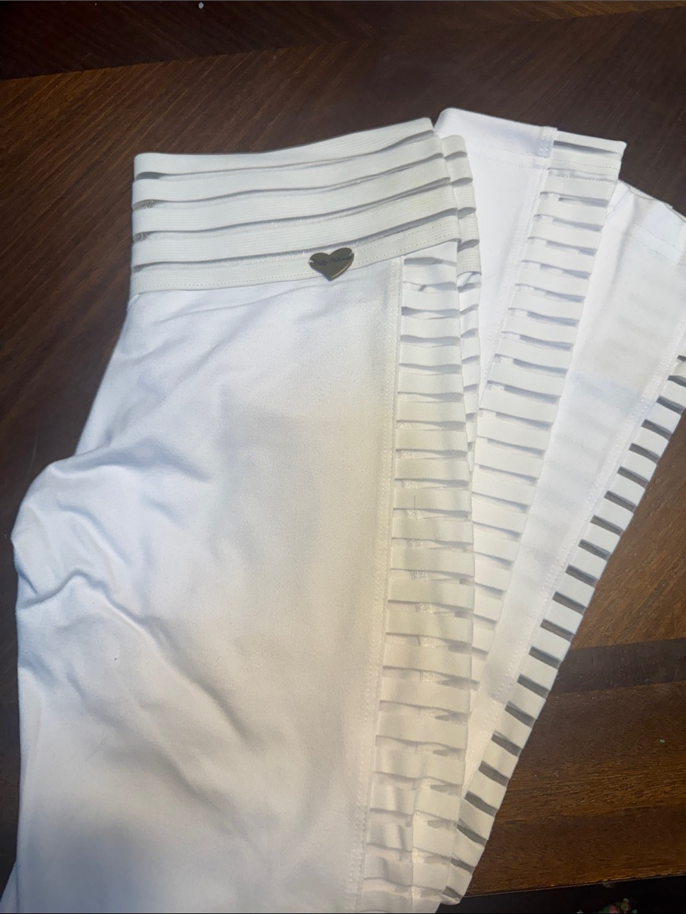 Girls' White Athletic Leggings with Stripe Waist Detail